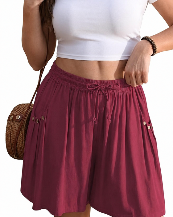 Women’s Linen Blend Shorts Wide Leg High Waisted 5" Inseam Drawstring Casual Flowy Summer Beach Vacation