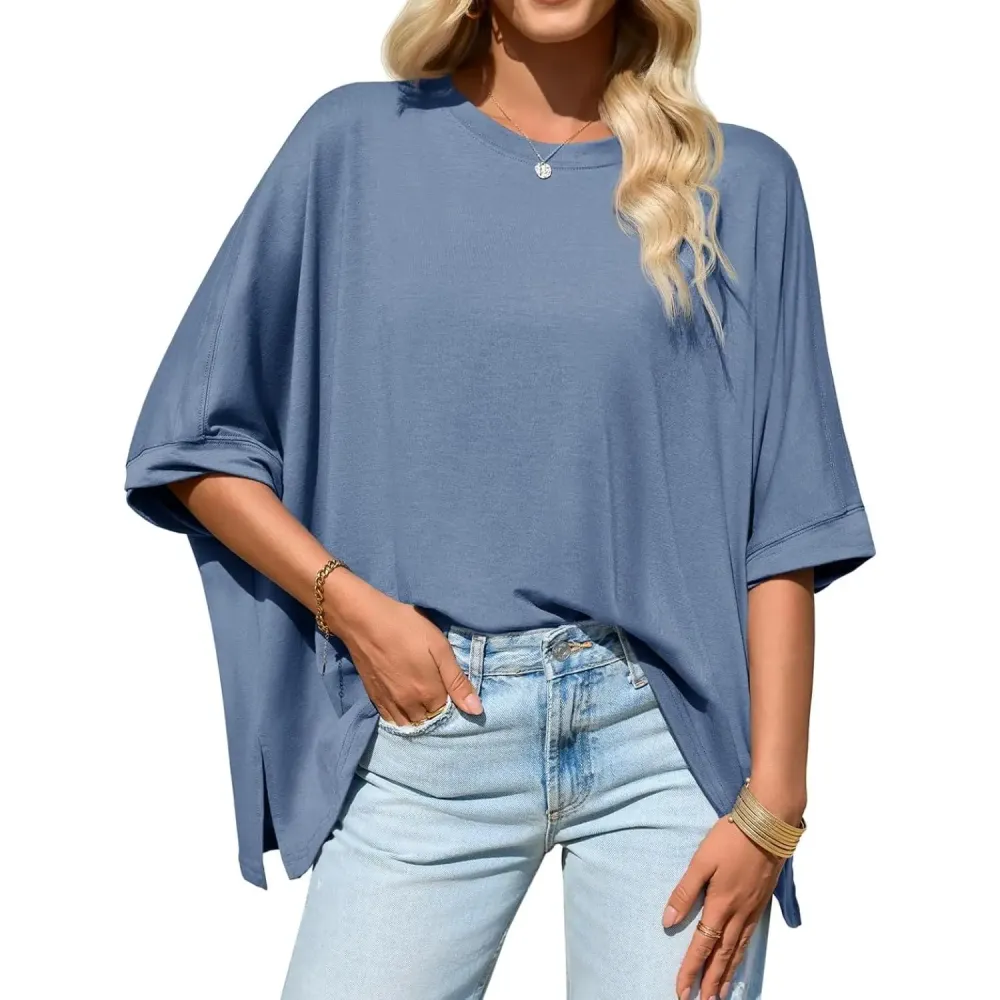 Women's Oversized Batwing Short Sleeve Tops
