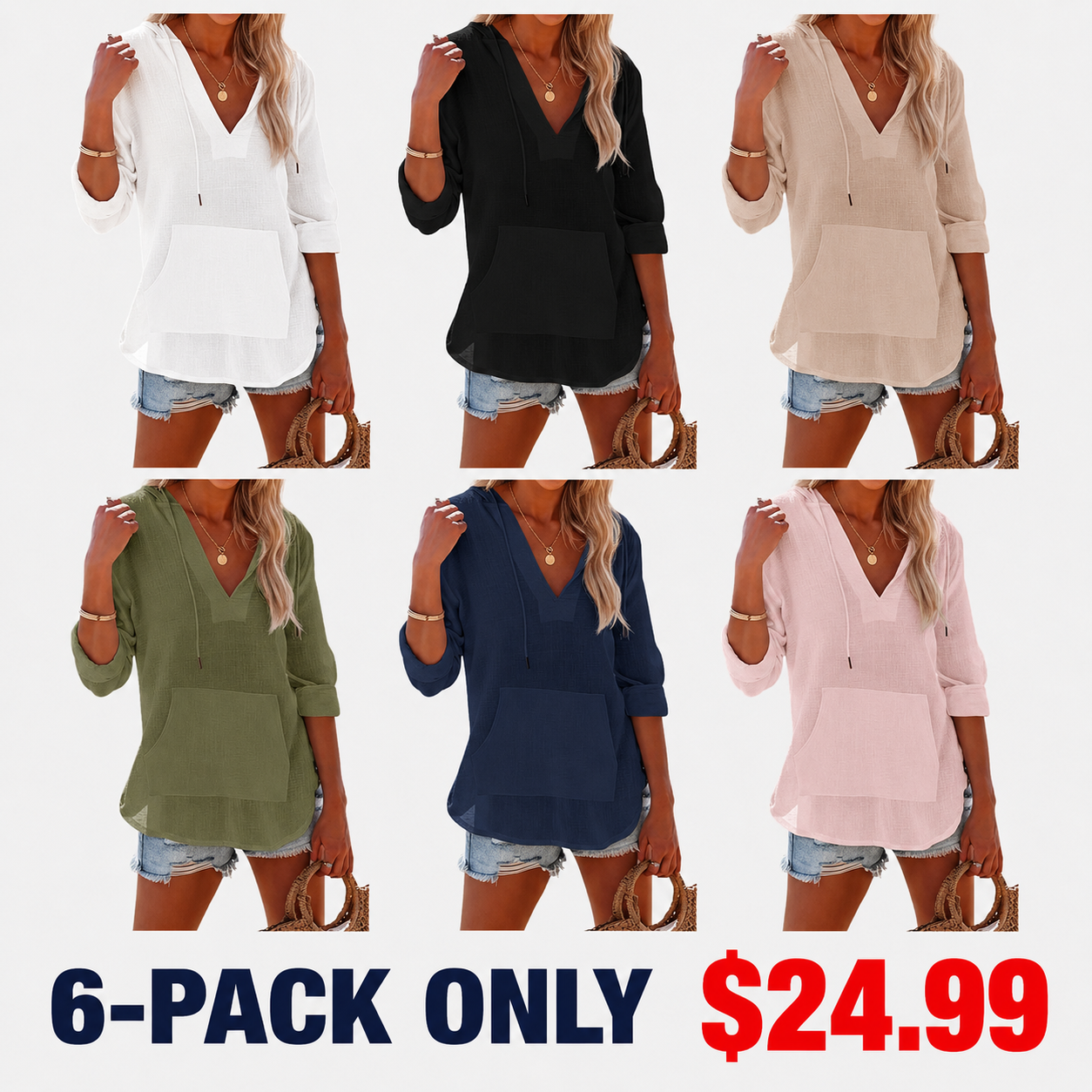Women's Beach Cover Up hoodies sweatshirt Long Sleeve V-Neck Pocketed Hooded Shirt Top Casual Womenswear