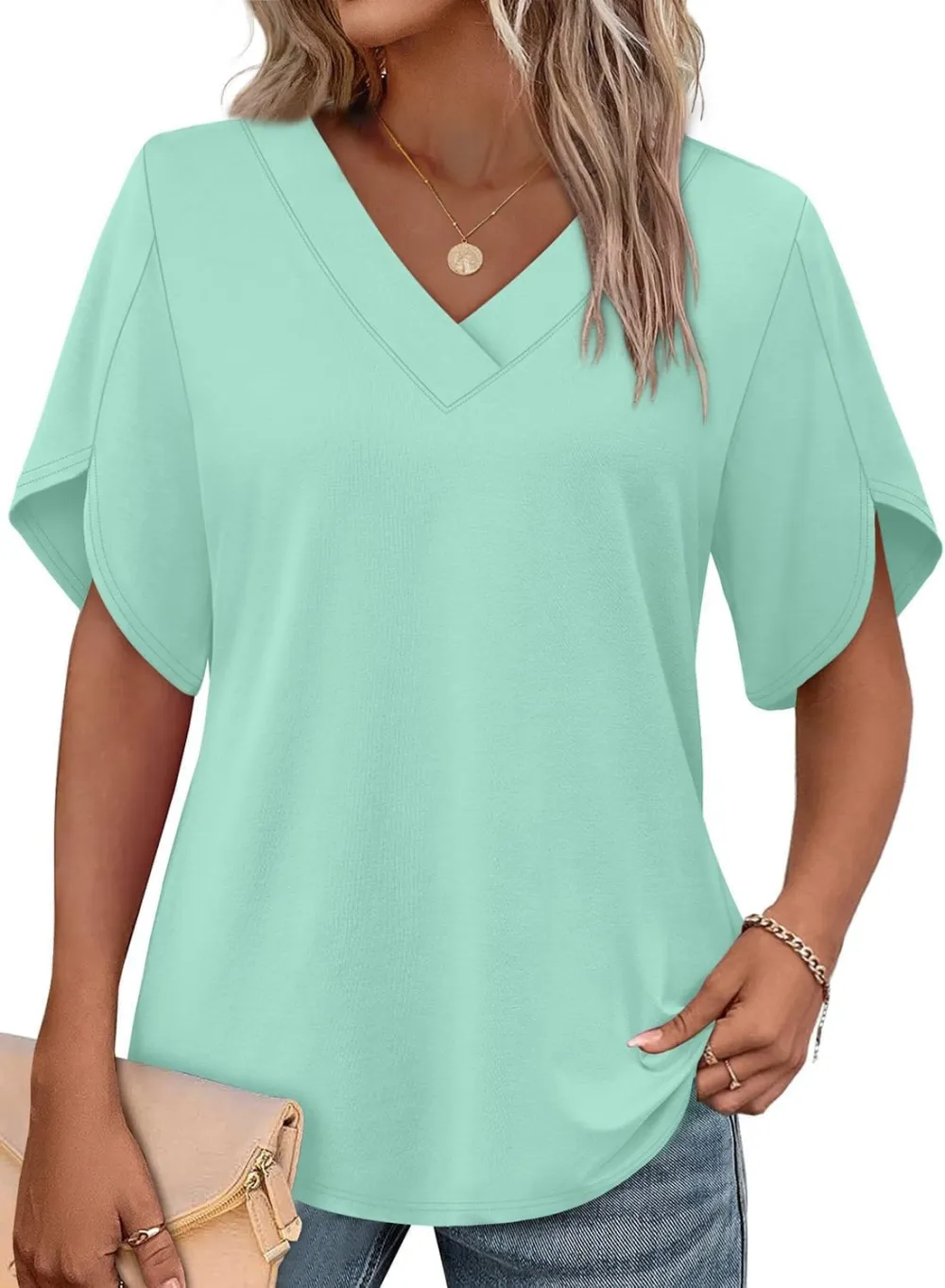 Women's V‐Neck Petal Short Sleeve Summer Top