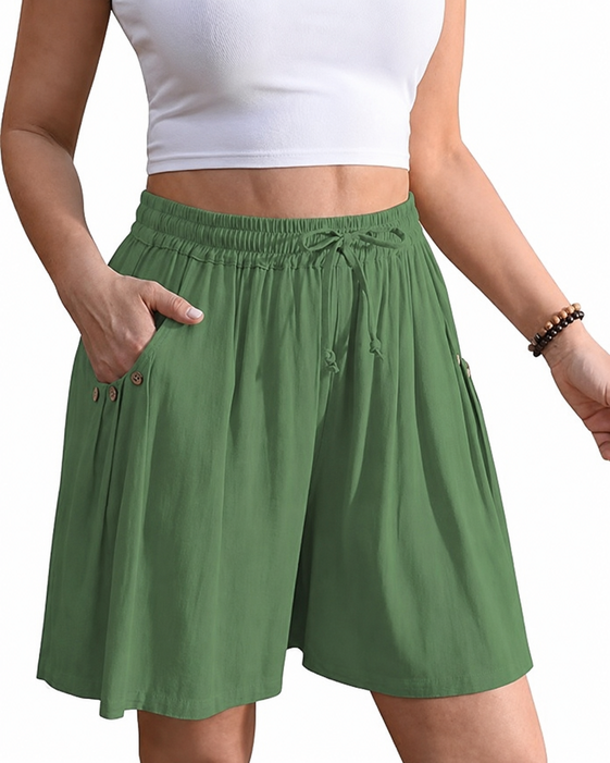 Women’s Linen Blend Shorts Wide Leg High Waisted 5" Inseam Drawstring Casual Flowy Summer Beach Vacation