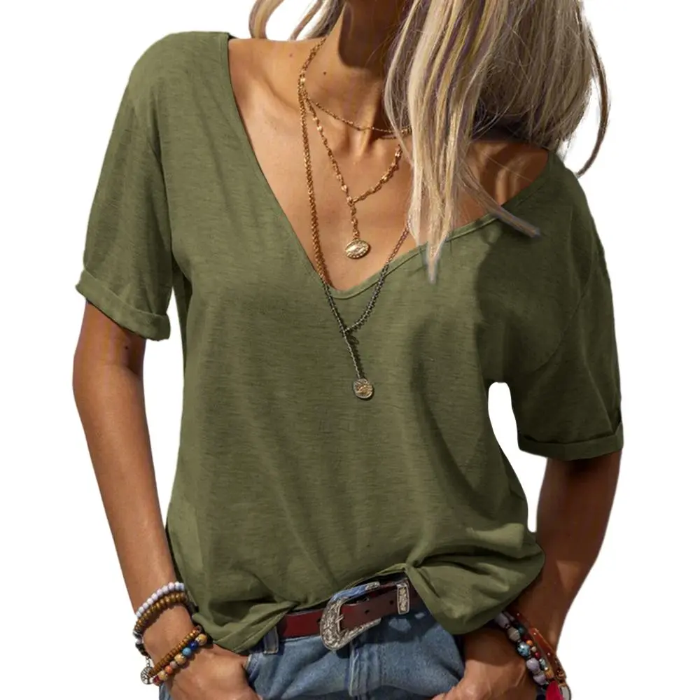 Women's Deep V Neck Breathable Summer Tee