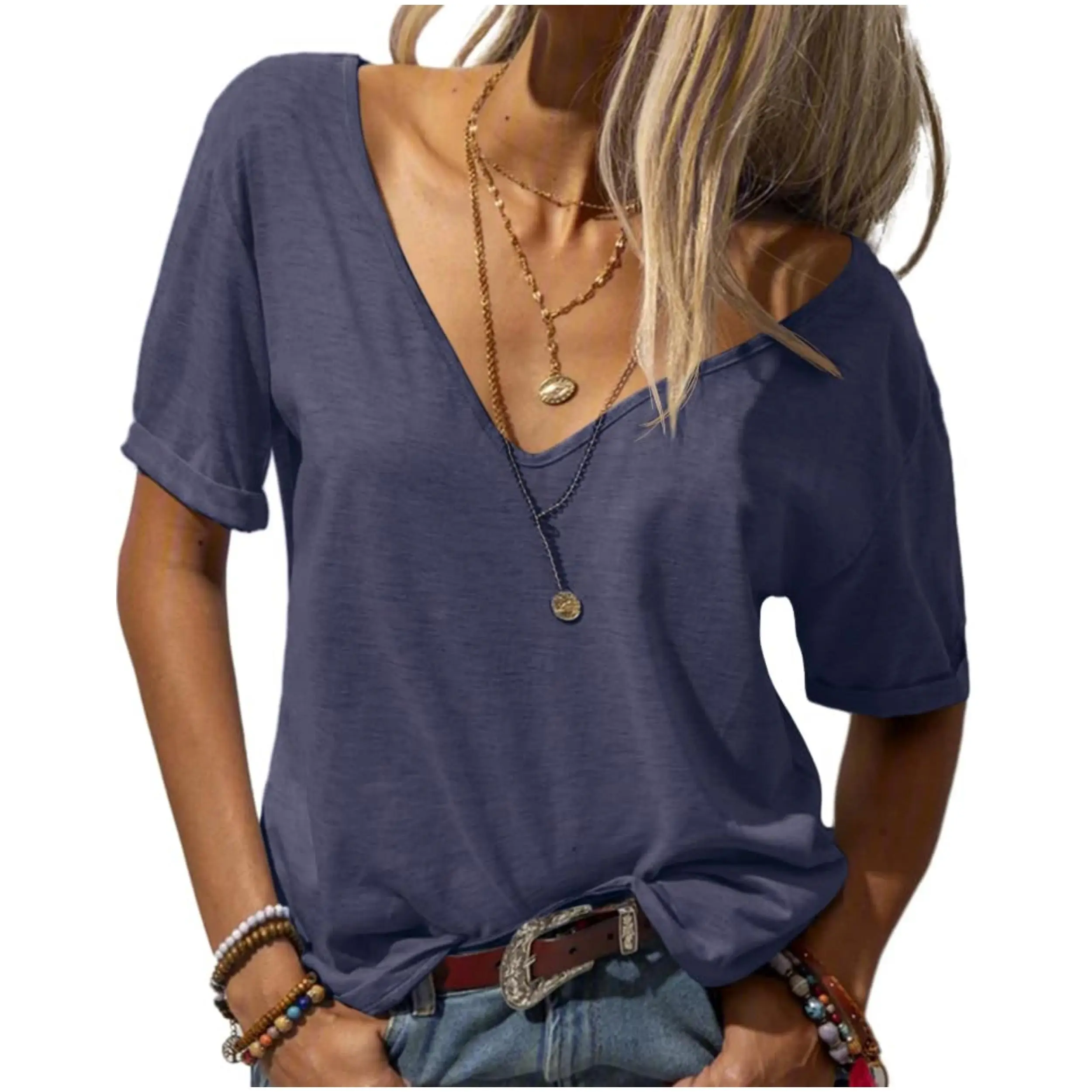 Women's Deep V Neck Breathable Summer Tee