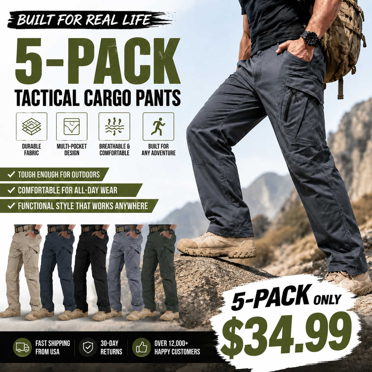 Men's Multi-Pocket Lightweight Casual Work Pants