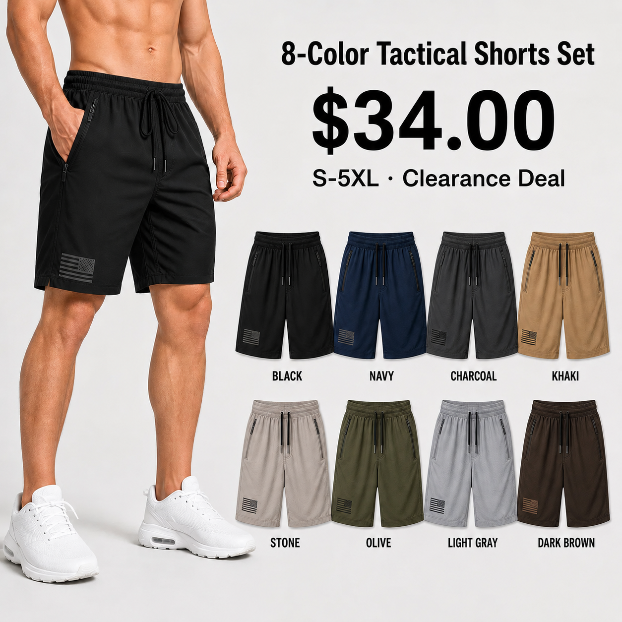 TEST DRAFT - Men's Tactical Athletic Shorts 8-Piece Set 