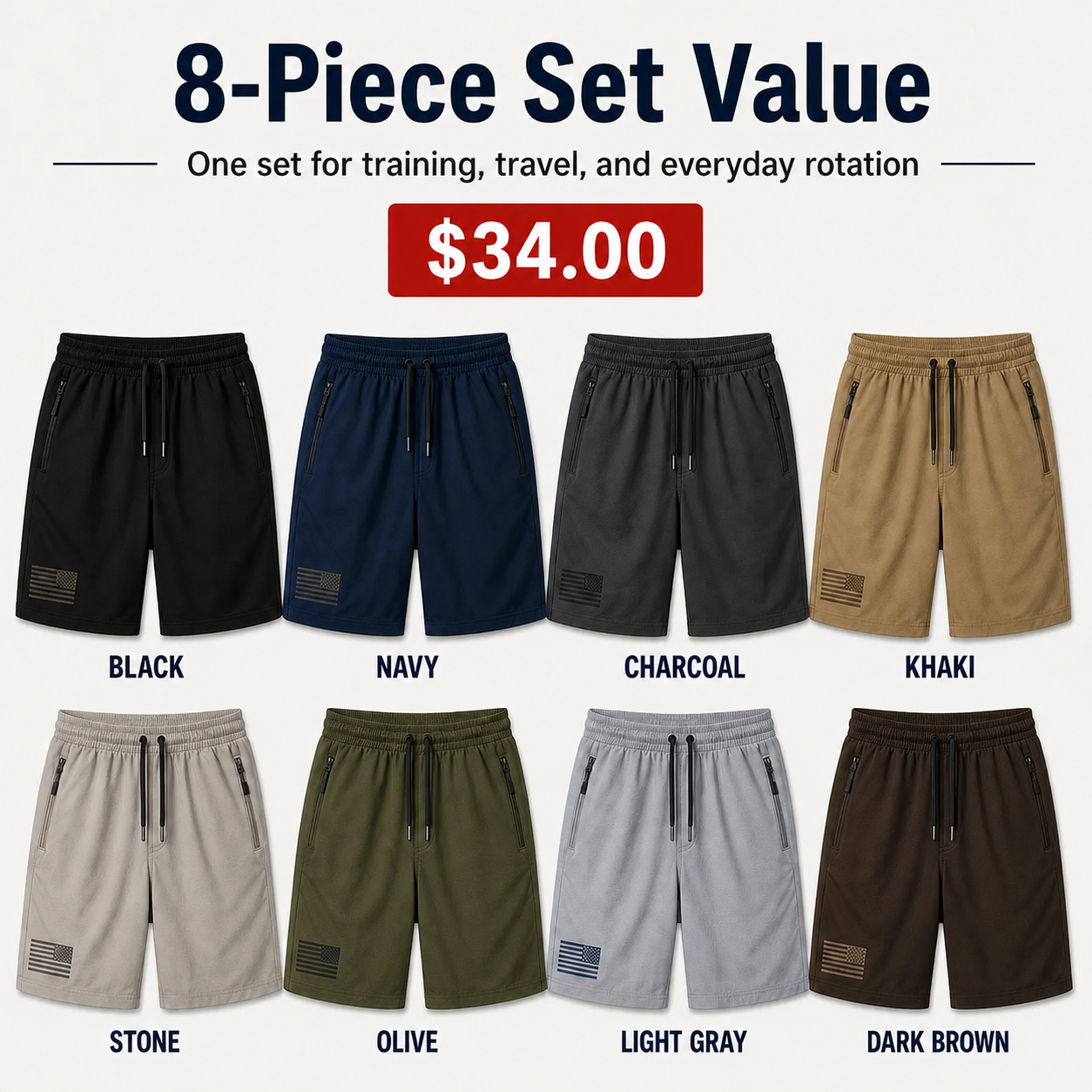 TEST DRAFT - Men's Tactical Athletic Shorts 8-Piece Set 