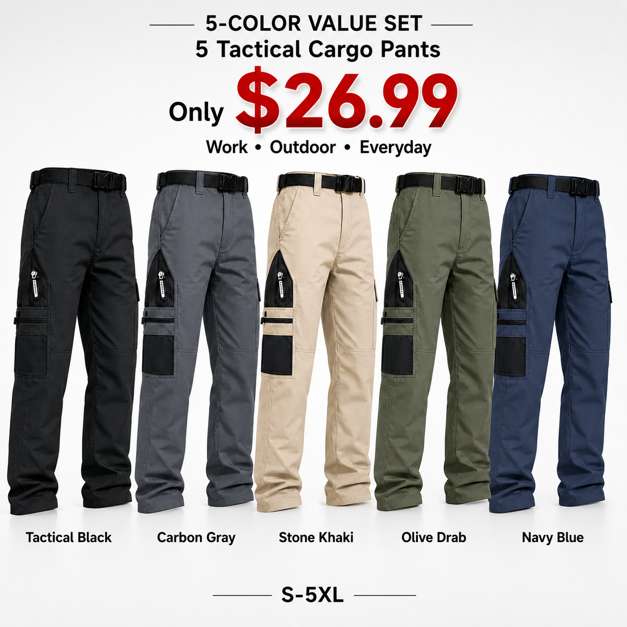 TEST DRAFT - Men's Multi-Pocket Tactical Cargo Pants 5-Color Set