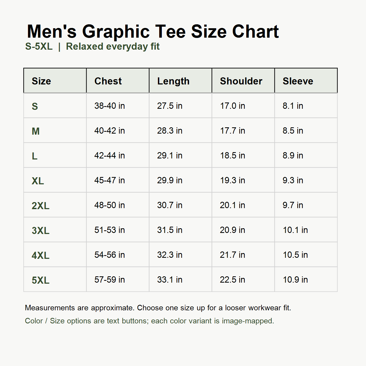 Liberty graphic tee size chart