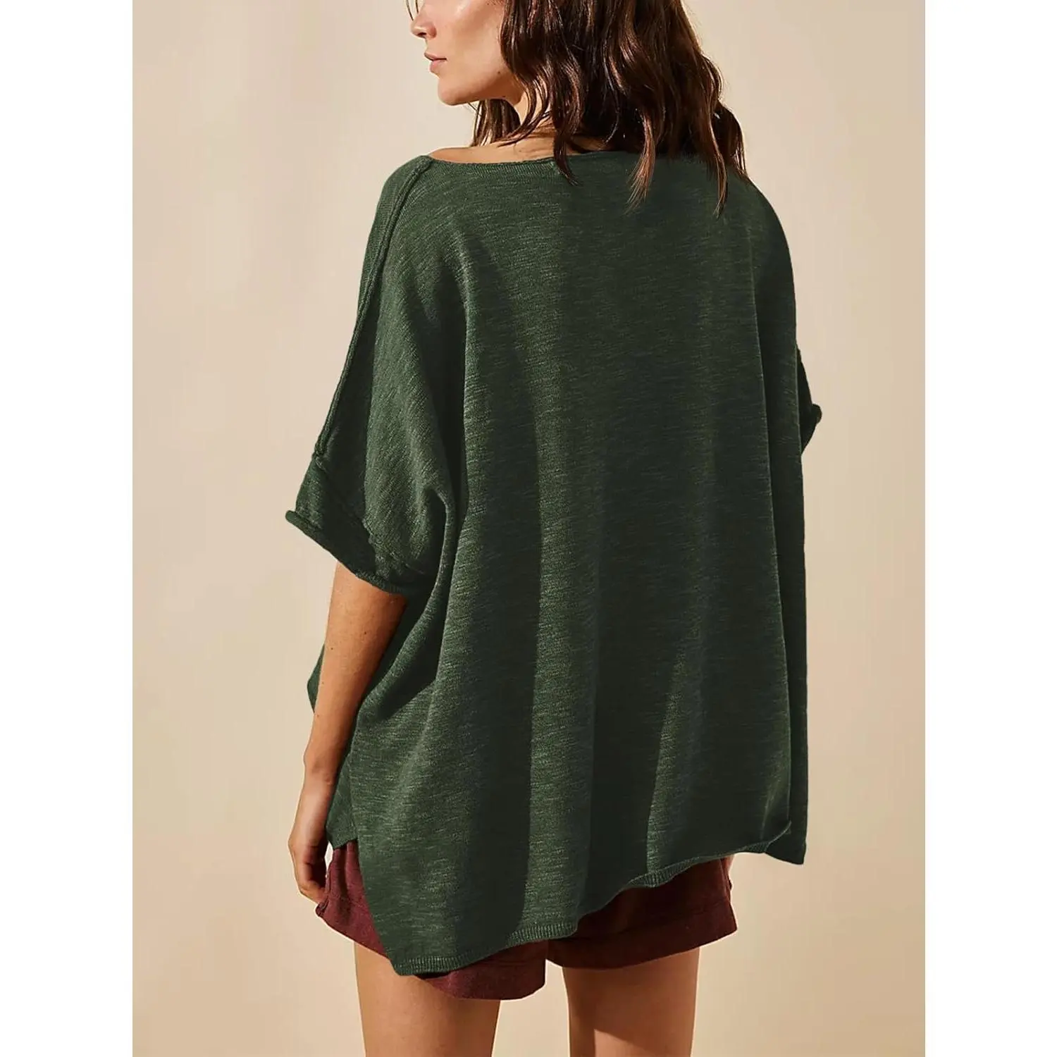 Women's Oversized T Shirts Casual Summer Crew Neck Loose Dropped Short Sleeve Side Slit Hem Blouse Tunic Tops Sweater Tee