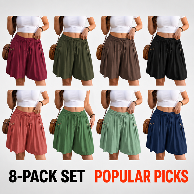 Women’s Linen Blend Shorts Wide Leg High Waisted 5" Inseam Drawstring Casual Flowy Summer Beach Vacation