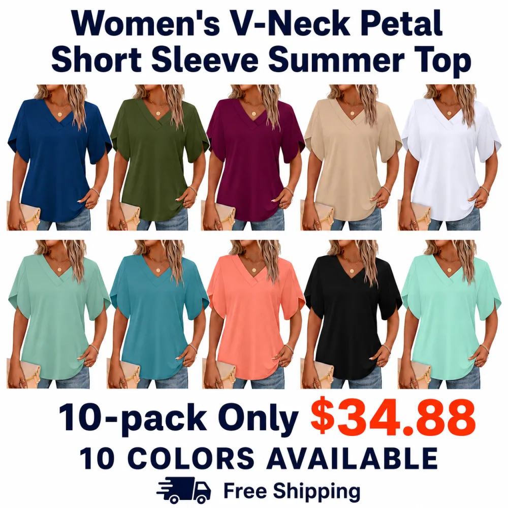 Women's V‐Neck Petal Short Sleeve Summer Top