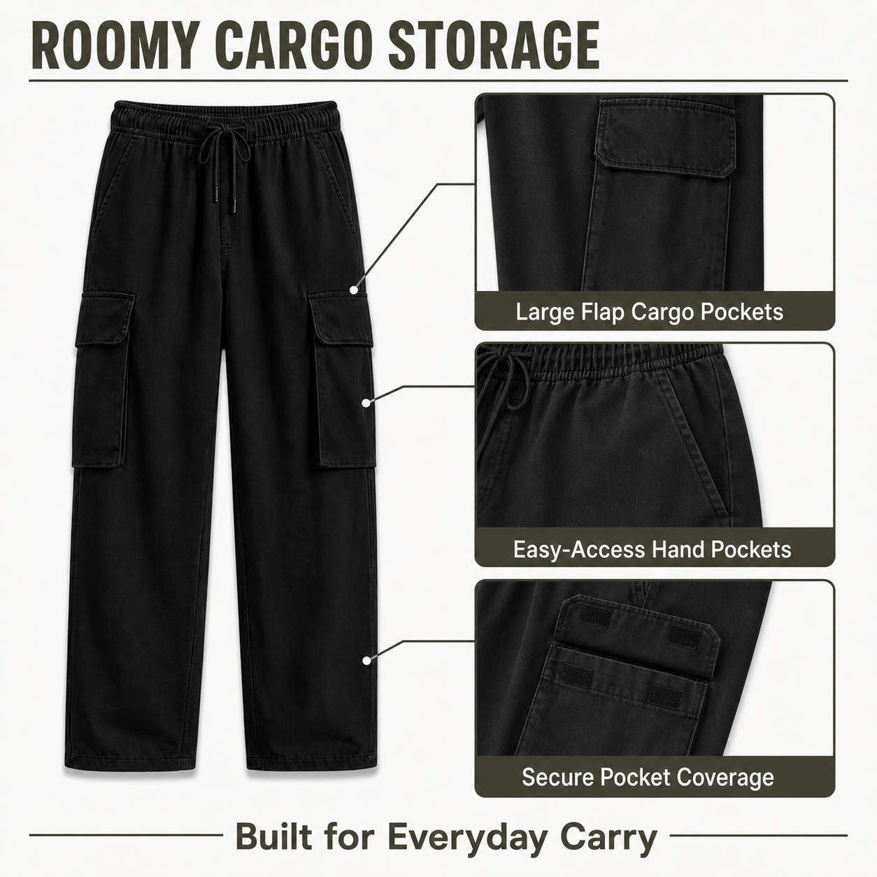 Loose cargo pants roomy multi-pocket storage detail image