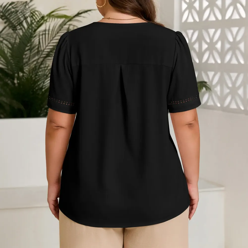 Dressy Casual Pleated V-Neck Short Sleeve Business Work Office Blouses Shirts (XS-L  1X-5X)