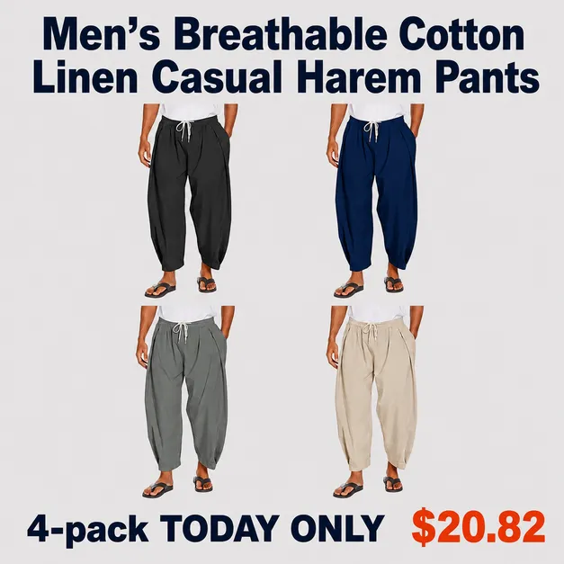 Men's Breathable Cotton Linen Casual Harem Pants