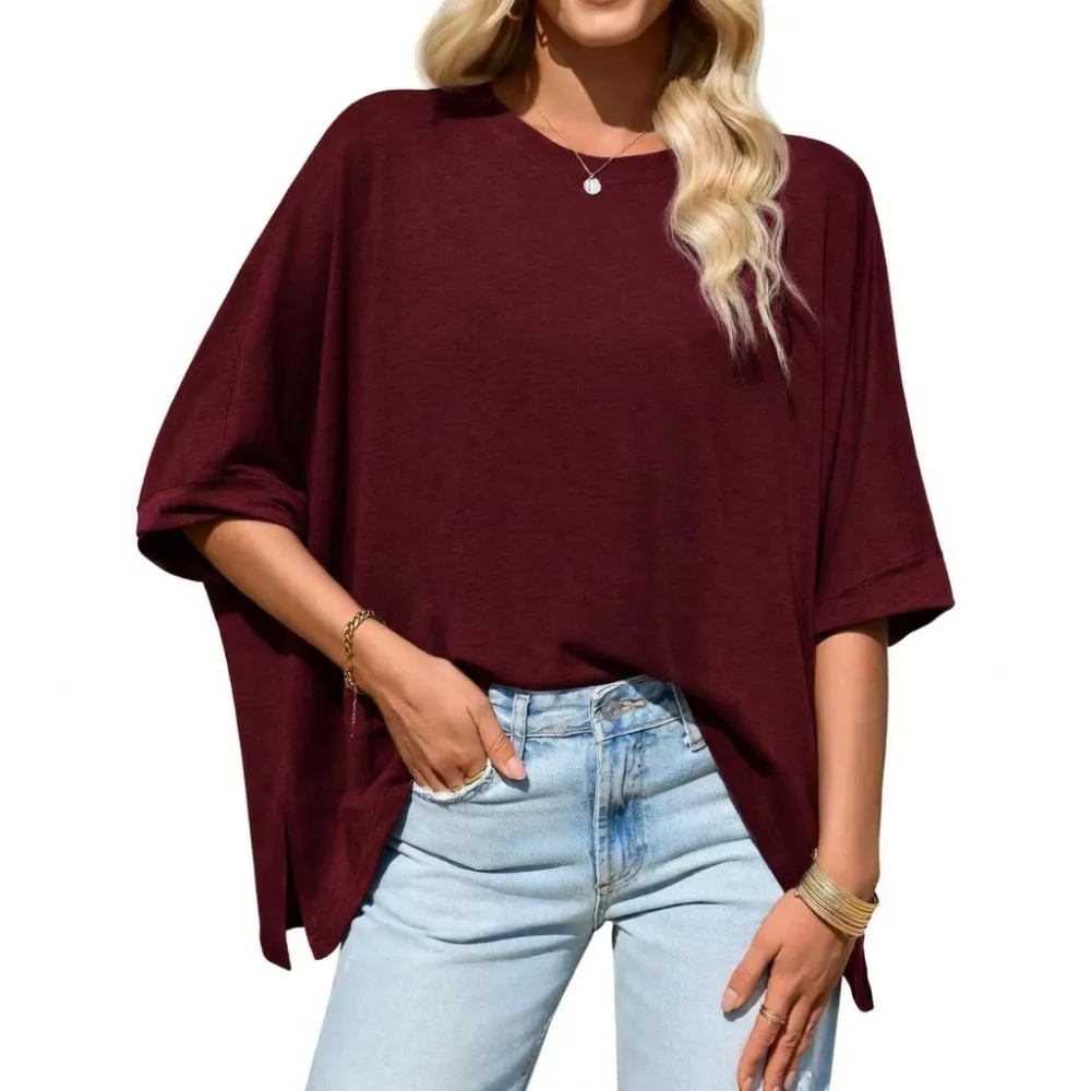 Women's Oversized Batwing Short Sleeve Tops