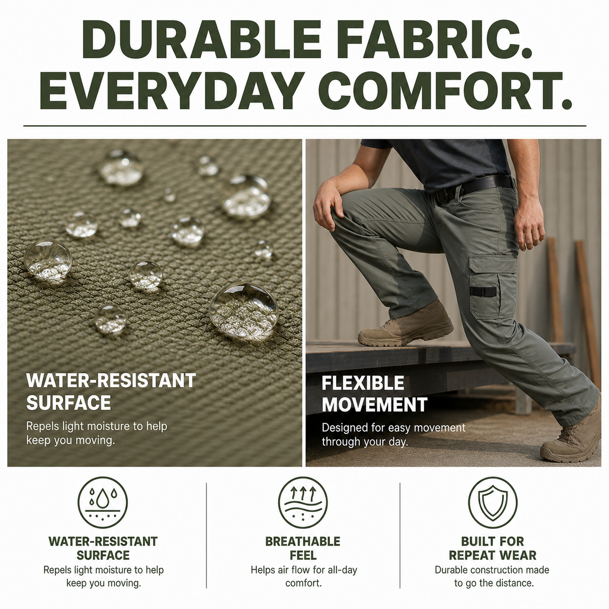 Multi-pocket work pants fabric and performance overview