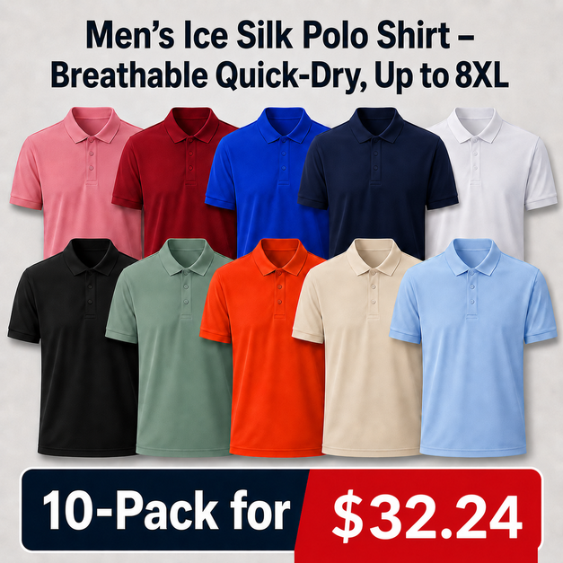 Men’s Ice Silk Polo Shirt – Breathable Quick-Dry Stretch Short Sleeve Polo