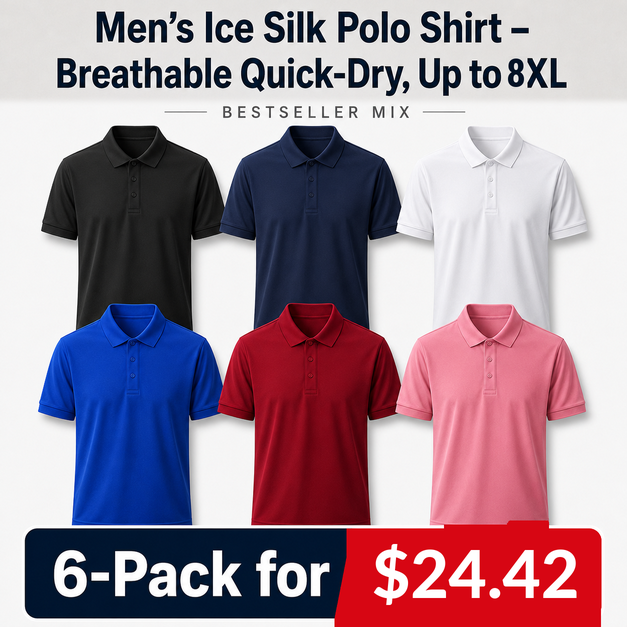 Men’s Ice Silk Polo Shirt – Breathable Quick-Dry Stretch Short Sleeve Polo