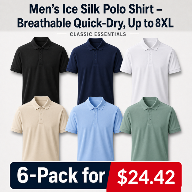 Men’s Ice Silk Polo Shirt – Breathable Quick-Dry Stretch Short Sleeve Polo