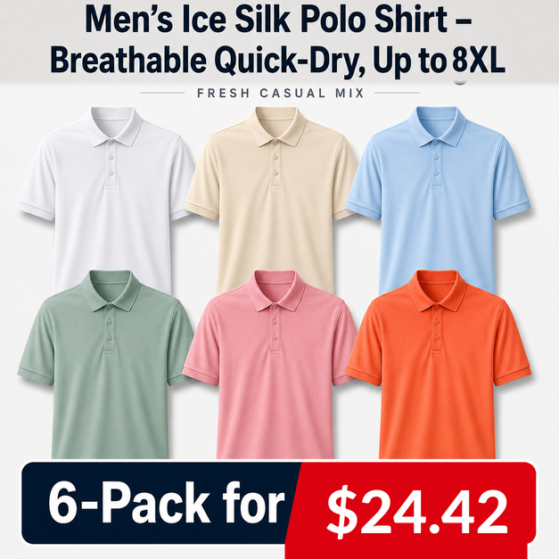 Men’s Ice Silk Polo Shirt – Breathable Quick-Dry Stretch Short Sleeve Polo