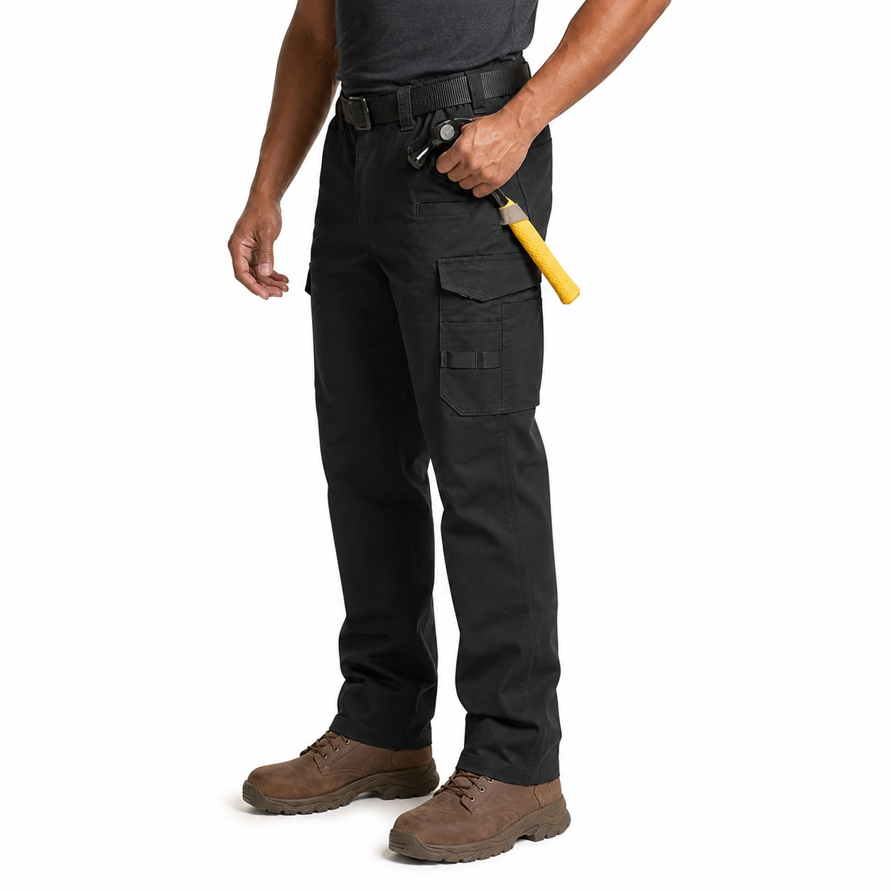 Black multi-pocket work pants single-color model image