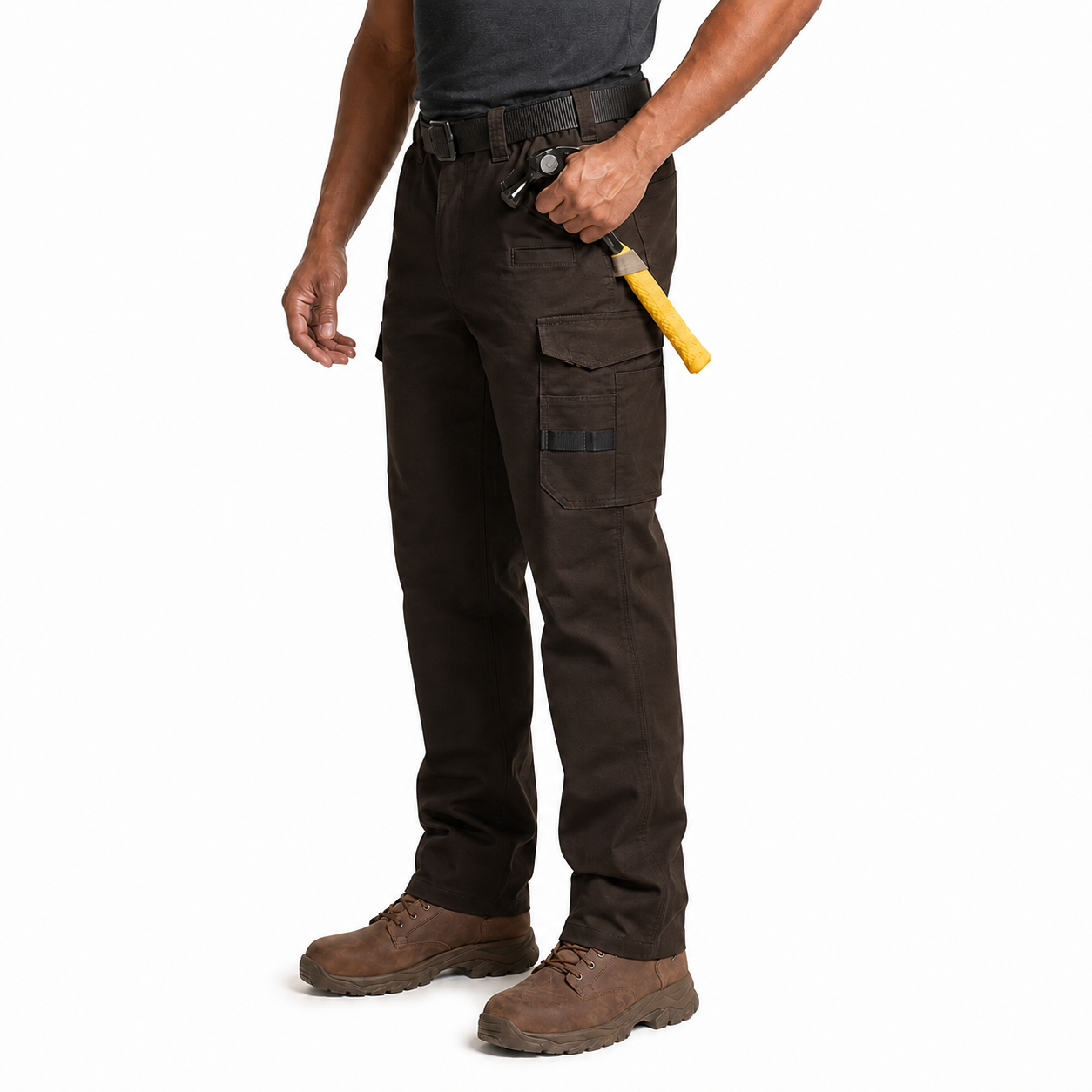 Dark Brown multi-pocket work pants single-color model image