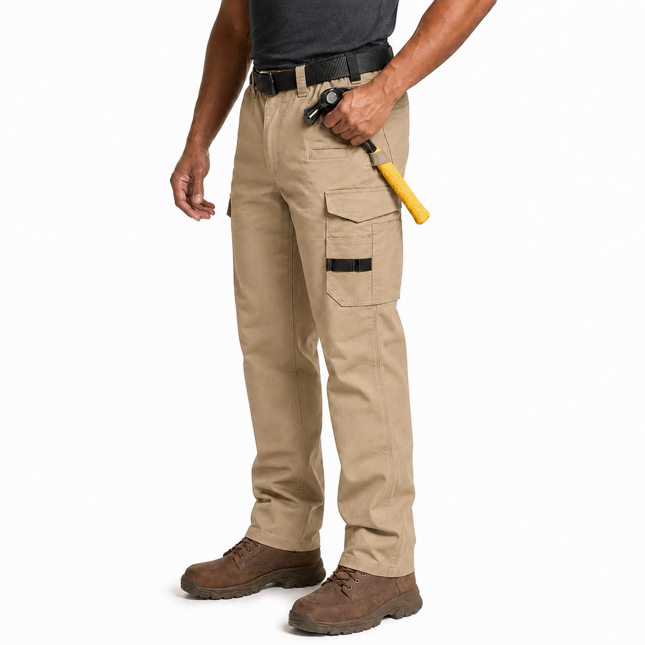 Khaki multi-pocket work pants single-color model image