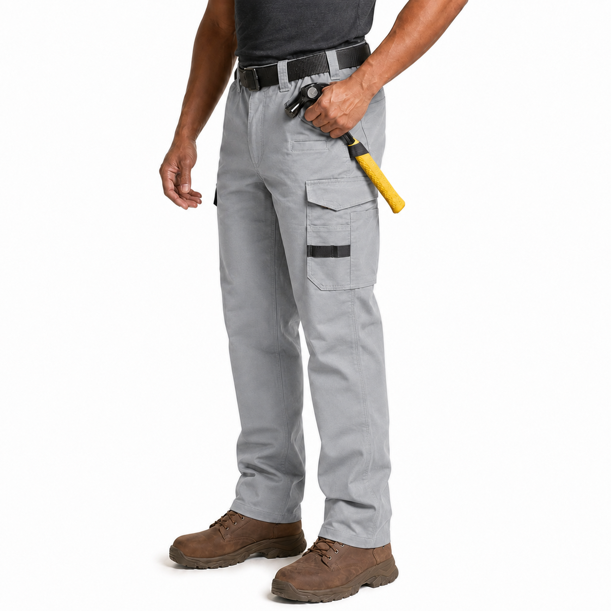 Light Gray multi-pocket work pants single-color model image