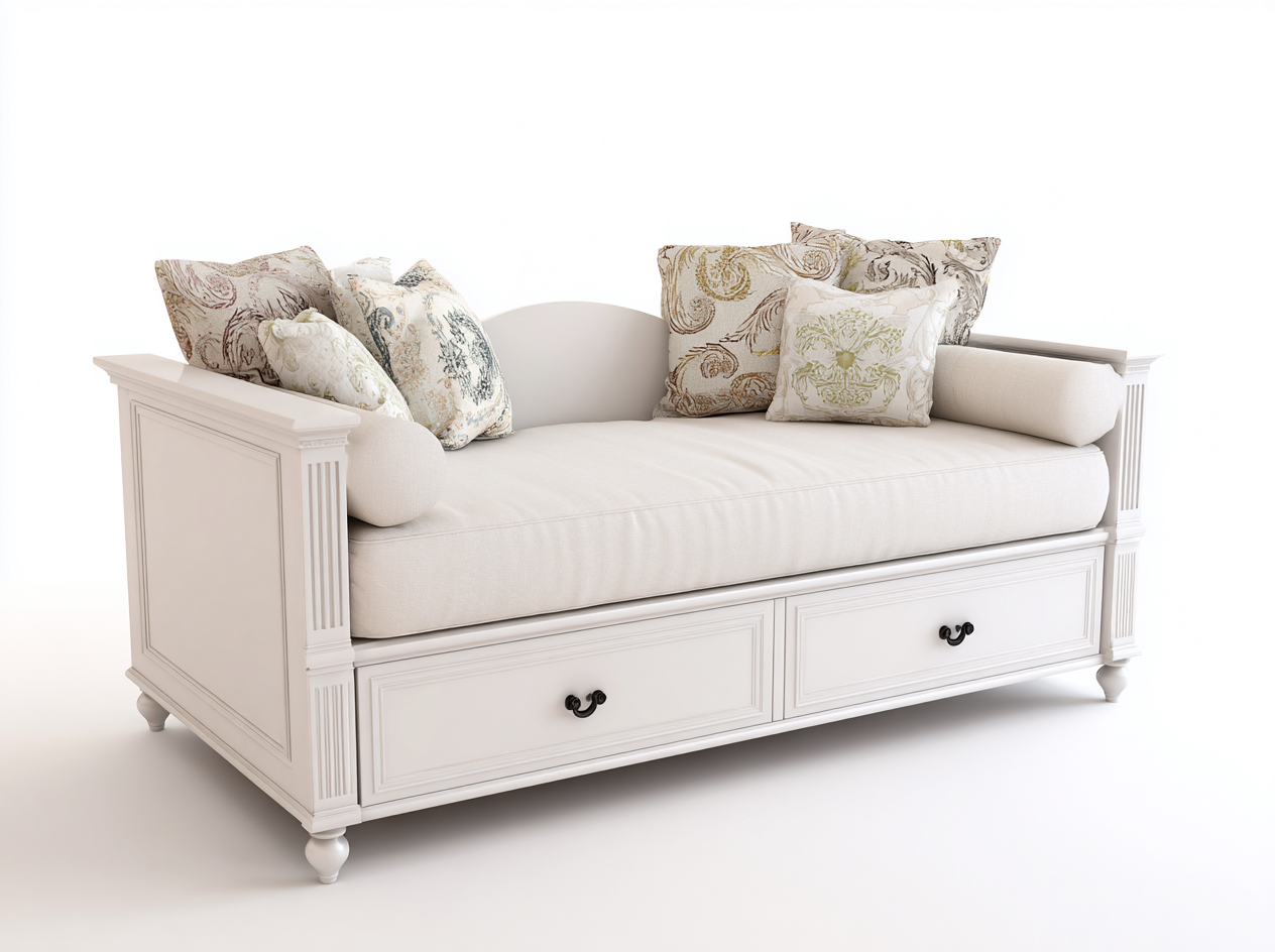 Schlafsofa 210x95x88 cm - Holz Weiß - Mit 2 Schubladen - Klassisches Design-Ritidohome