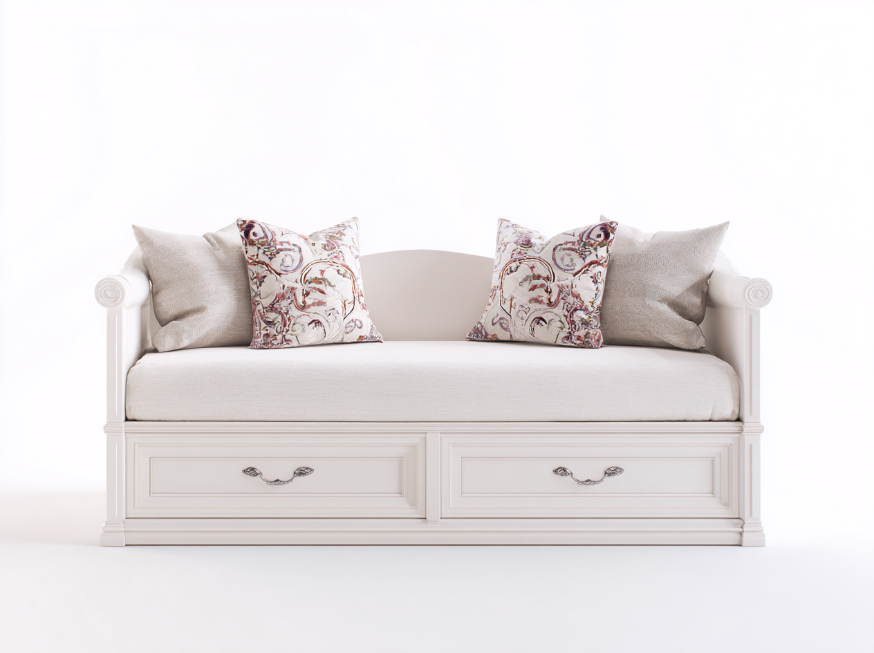 Schlafsofa Holz 198x88x86 cm Weiß Landhaus Design mit 2 Schubladen-Ritidohome