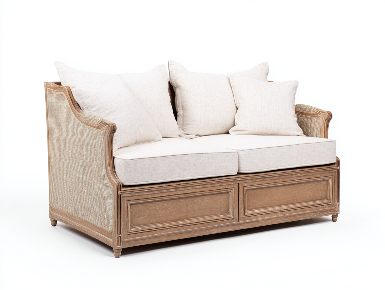 Schlafsofa Holz und Stoff 148x82x88 cm - Naturbeige - gepolstertes Schlafsofa im klassischen Landhausstil-Ritidohome