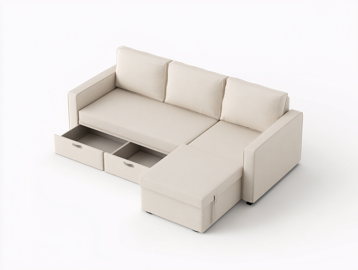 Ecksofa aus Stoff 220x150x85 cm - Cremeweiß - für Wohnzimmer - modernes Design mit 2 Schubladen-Ritidohome