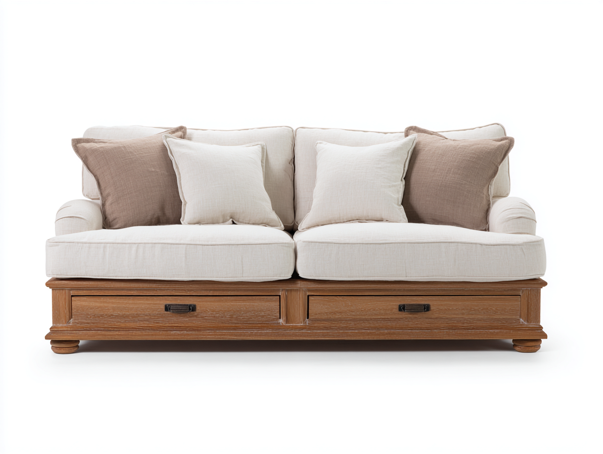 Schlafsofa 165x88x86 cm - Holz und Stoff Beige-Braun - Mit 2 Schubladen - Klassisches Design-Ritidohome