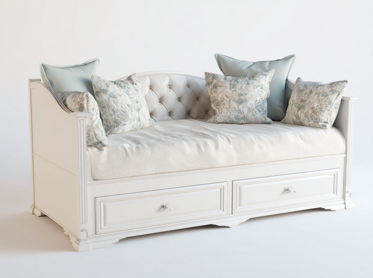 Schlafsofa aus Holz 205x95x98 cm - Weiß - für Schlafzimmer - klassisches Design mit 2 Schubladen-Ritidohome