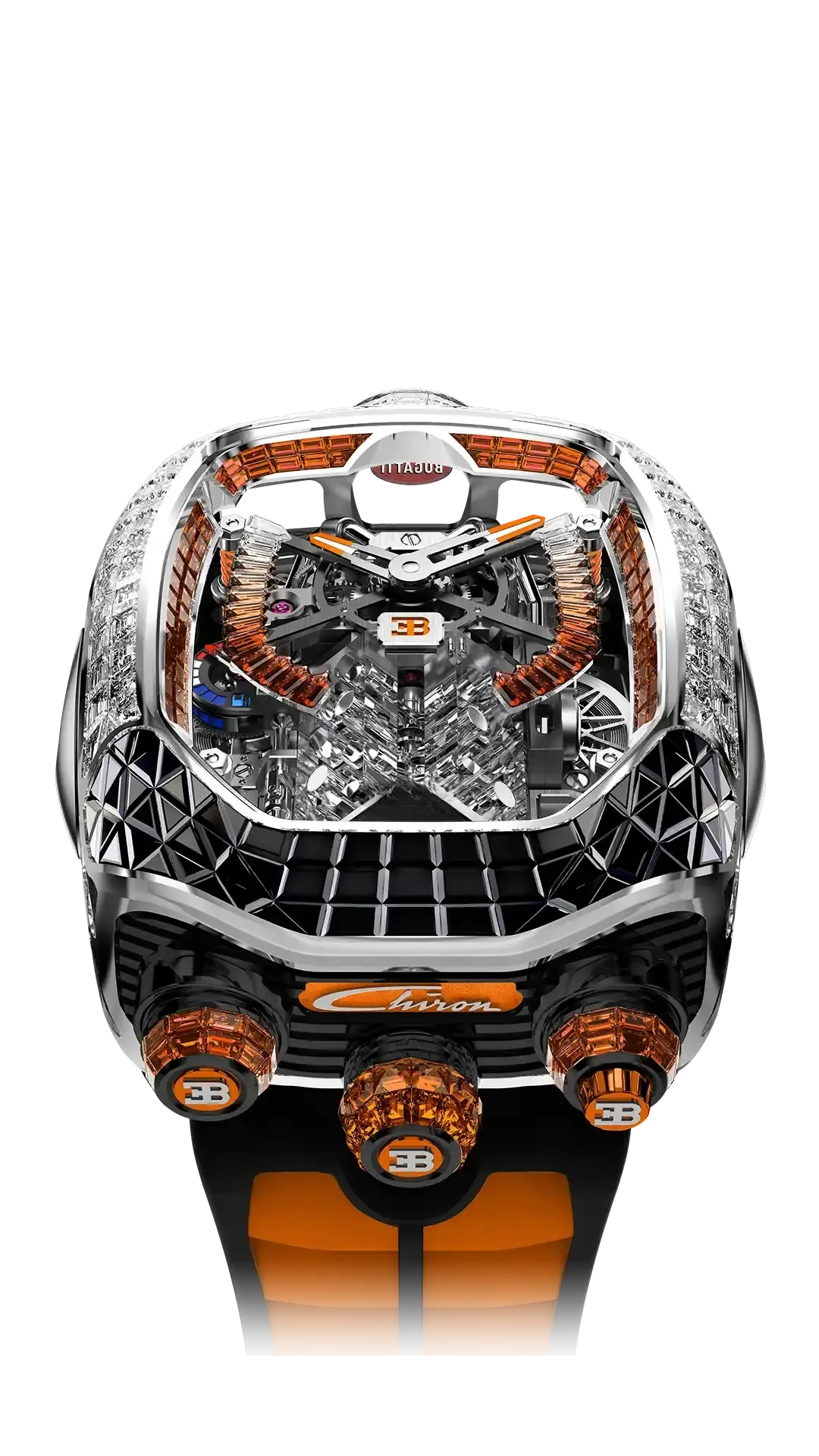 Bugatti Chiron Tourbillon Baguette |  Diamonds with Black and Orange Degrade Sapphires
