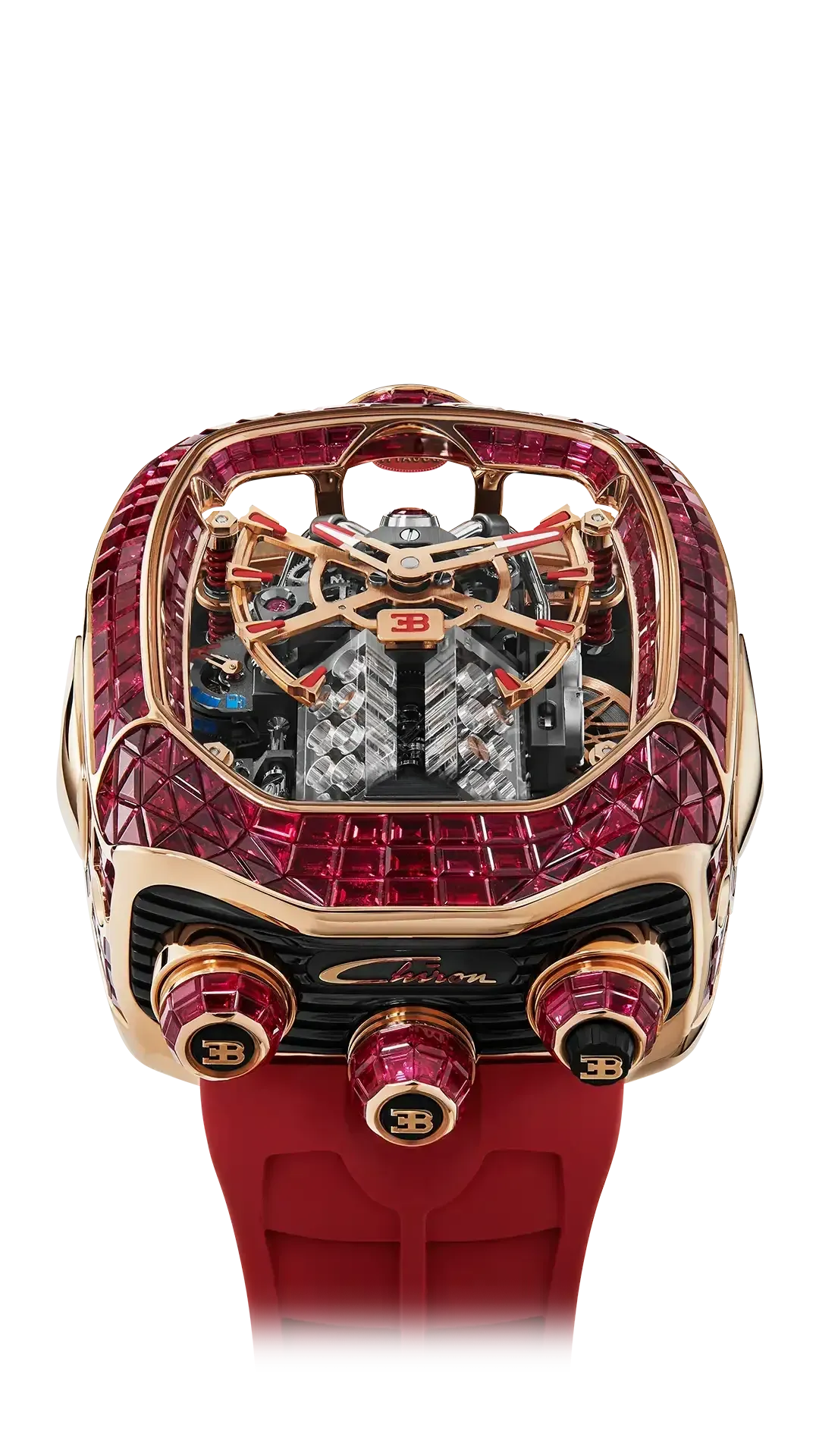Bugatti Chiron Tourbillon Baguette |  Rose Gold (Rubies)
