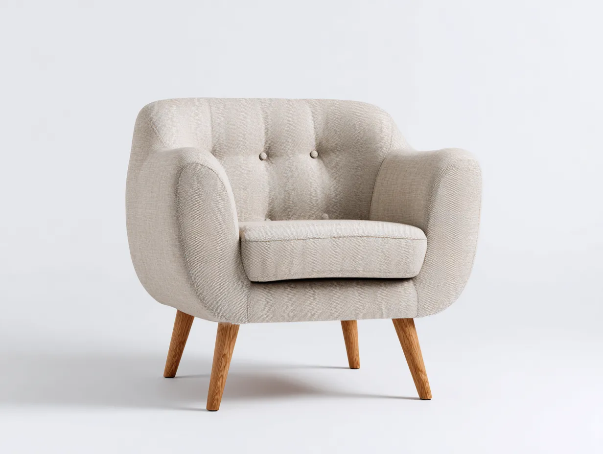 Sillones tapizados en tela beige con patas de madera 75x70x80 cm - con reposabrazos - diseño moderno para salón-Nosolohaven