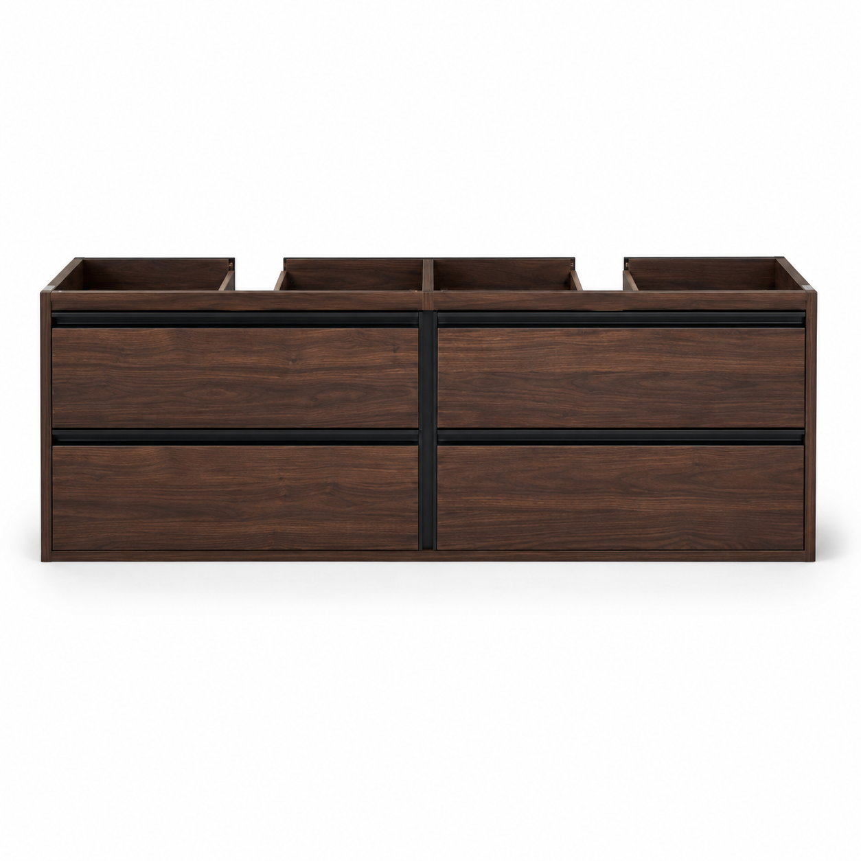 Doppel Waschbeckenunterschrank Nussbaum Schwarz 140x48x52 cm mit vier Auszügen-FurnaroHome