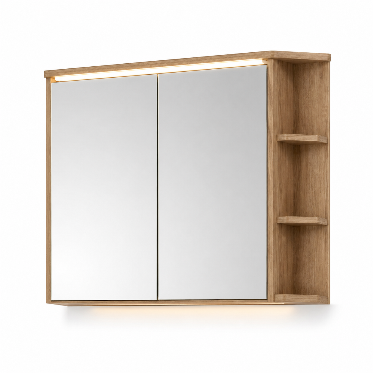 LED Spiegelschrank Eiche Natur 80x17x70 cm mit Sensorlicht und Ablage-FurnaroHome