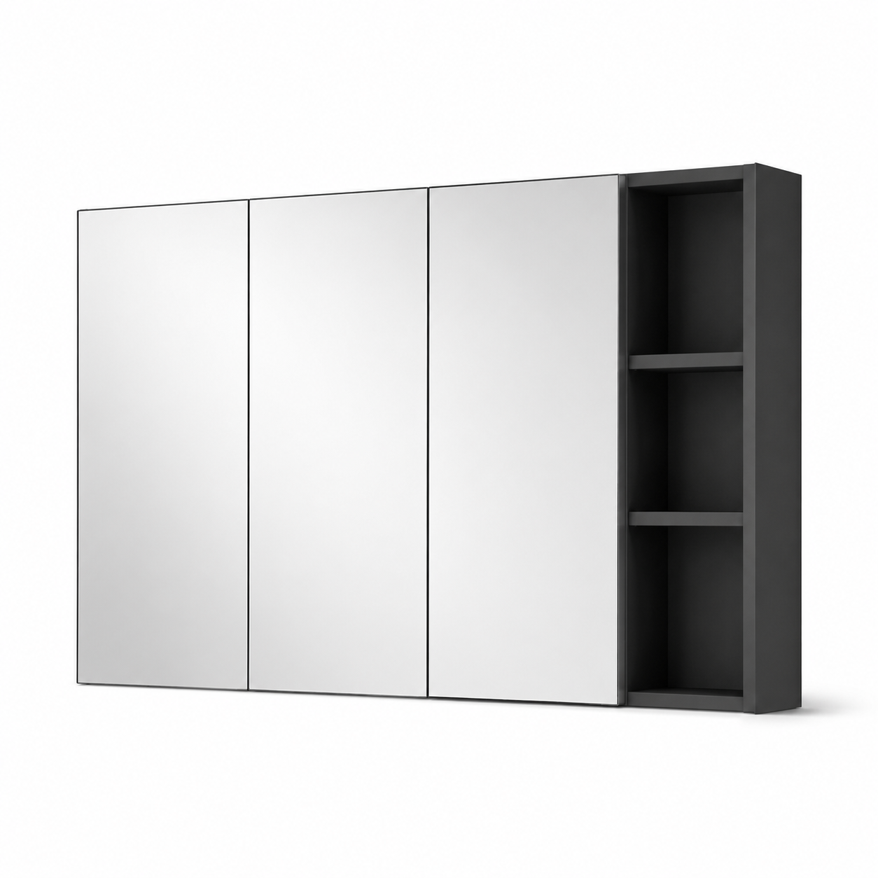 Spiegelschrank Anthrazit 100x16x72 cm mit seitlichem offenen Regal-FurnaroHome