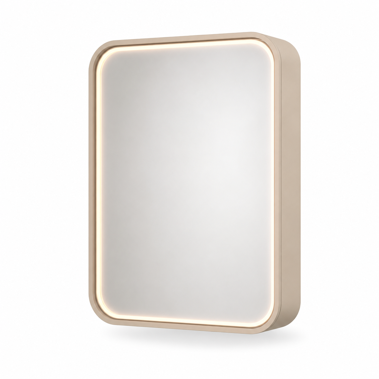 Rund wirkender Bad Spiegelschrank Kaschmir Beige 70x15x75 cm mit LED Licht-FurnaroHome