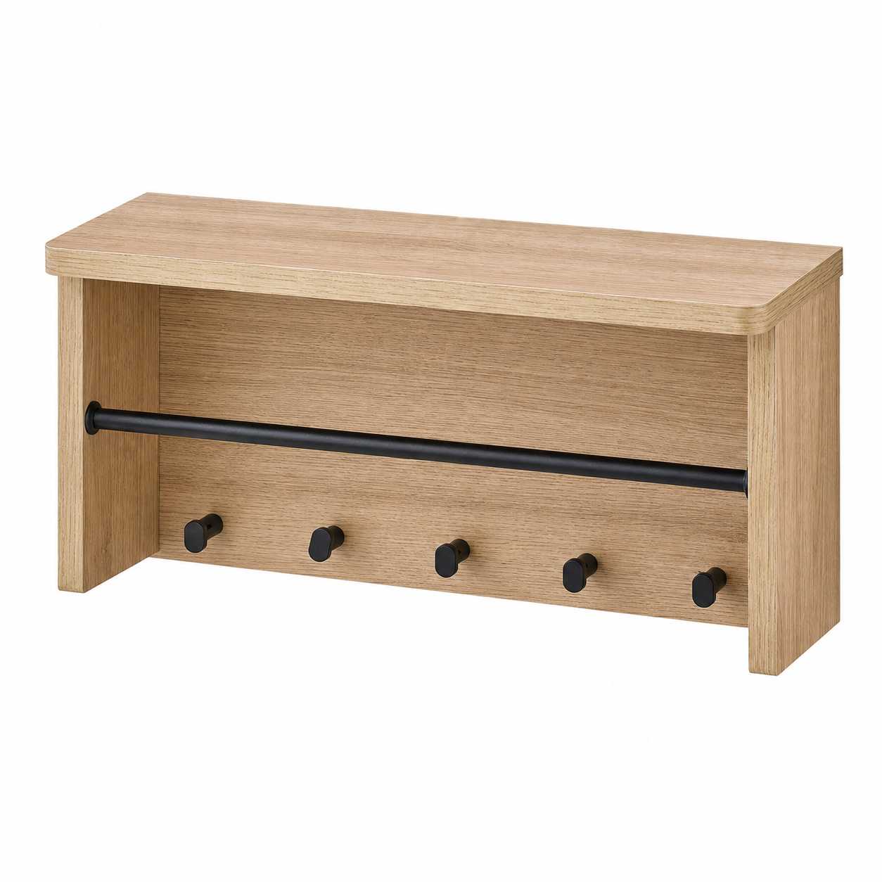 Wandregal Eiche Natur 60x18x35 cm mit Handtuchstange und Haken-FurnaroHome