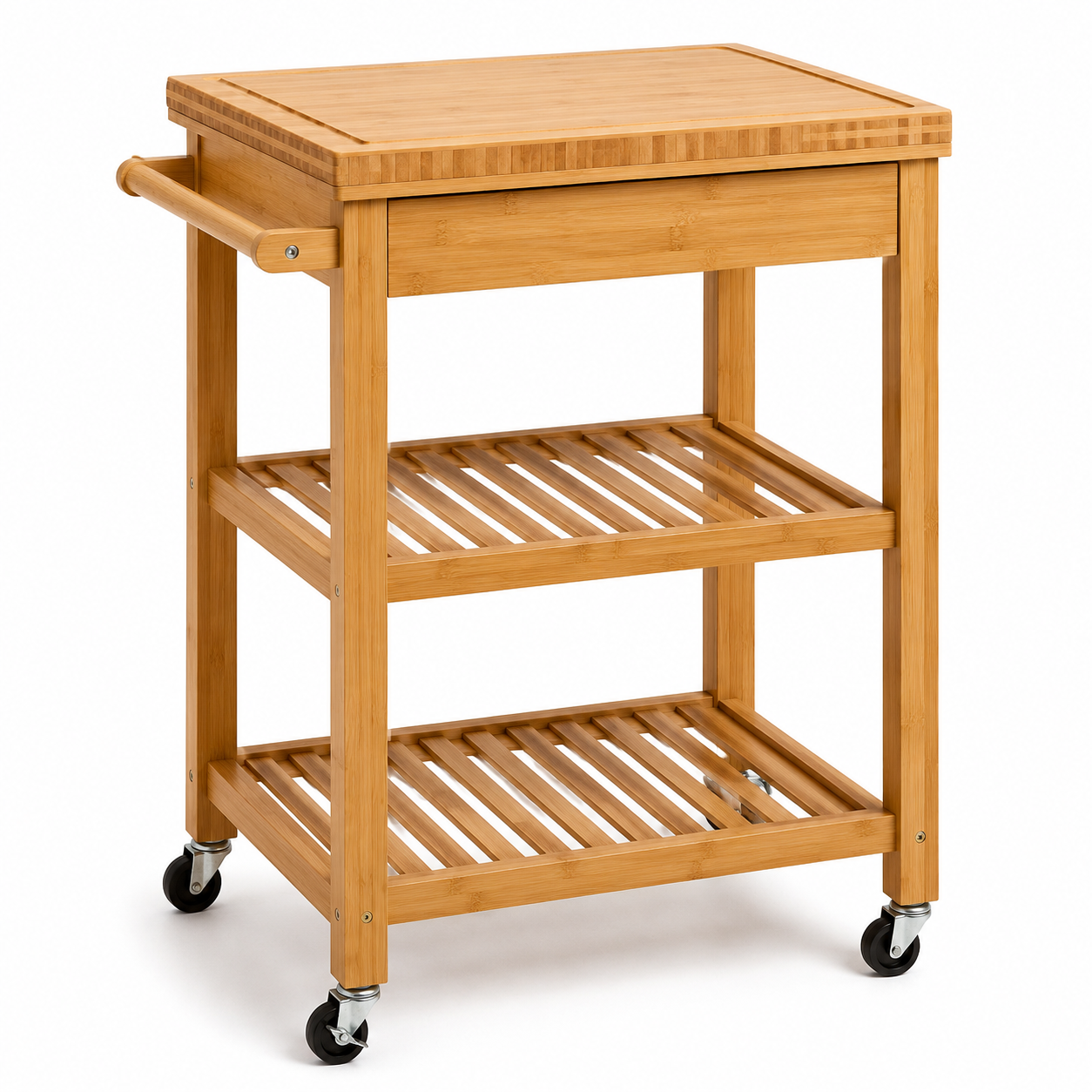 Küchenwagen Bambus Natur 70x40x88 cm mit Schneidebrett und Rollen-FurnaroHome