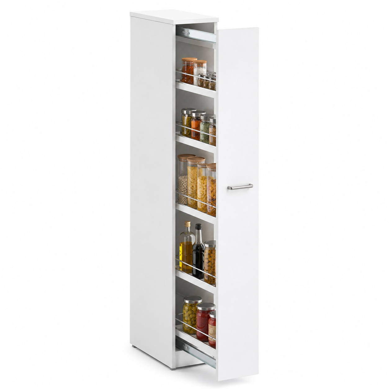 Schmaler Apothekerschrank Weiß 40x45x180 cm für Vorräte und Gewürze-FurnaroHome