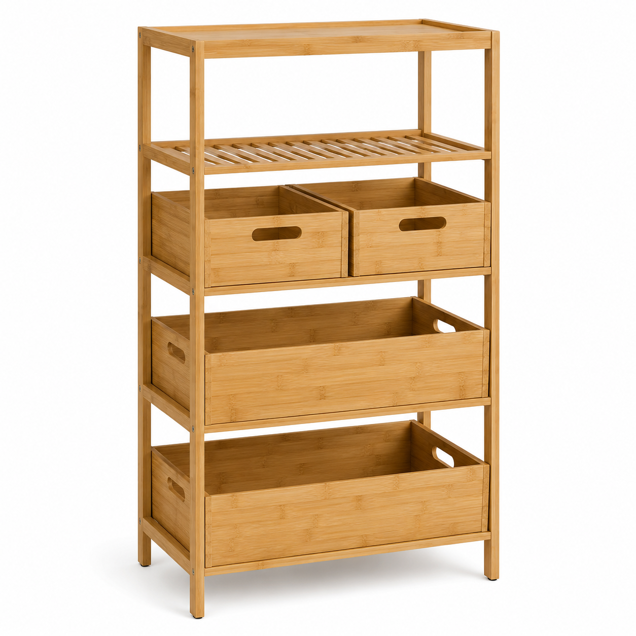 Vorratsregal Bambus Natur 70x35x140 cm mit herausnehmbaren Körben-FurnaroHome