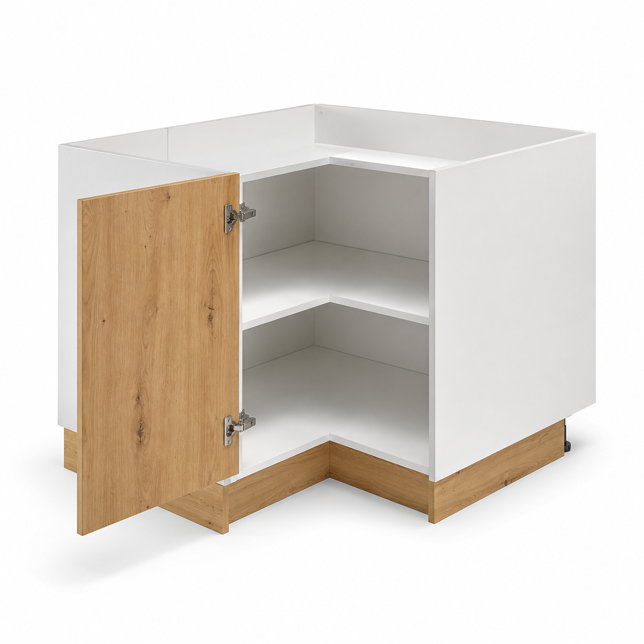 Eck Küchenschrank Weiß Eiche 90x90x85 cm mit Drehtür und Stauraum-FurnaroHome