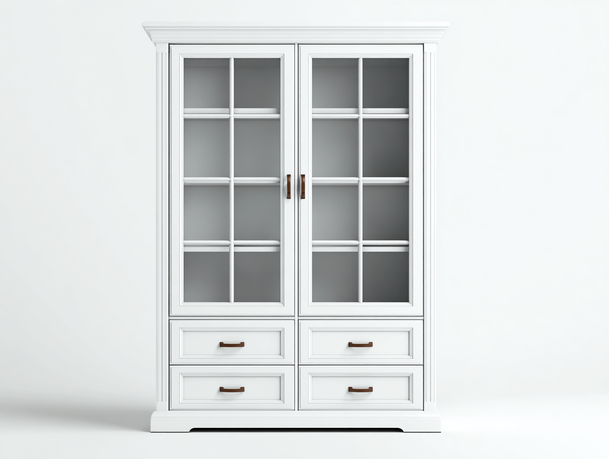 Vitrinas 120x40x190 cm madera MDF blanco con puertas de vidrio - diseño clásico-Monavahaven