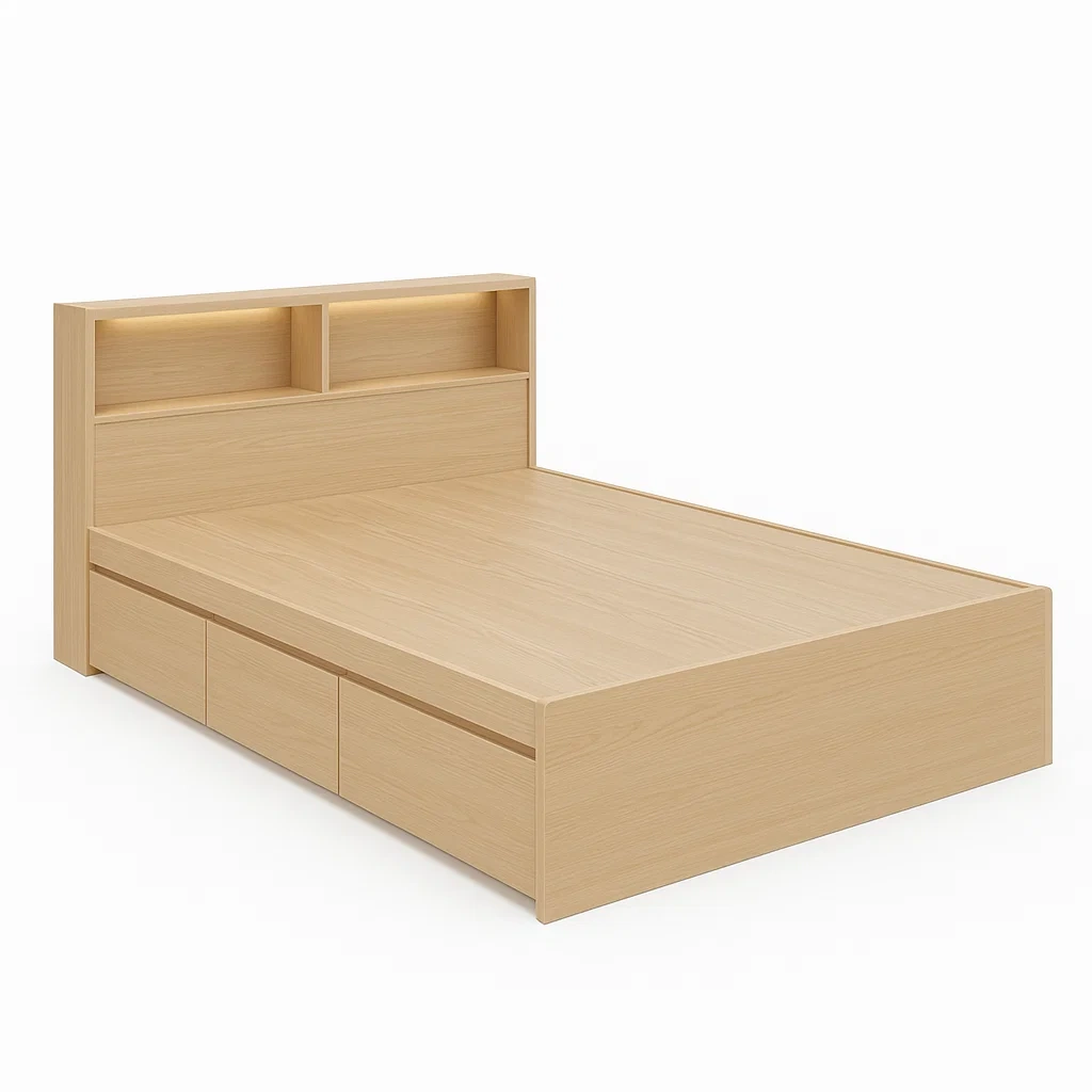 Lit double en bois avec rangements intégrés et éclairage LED-LUXFUR NITA
