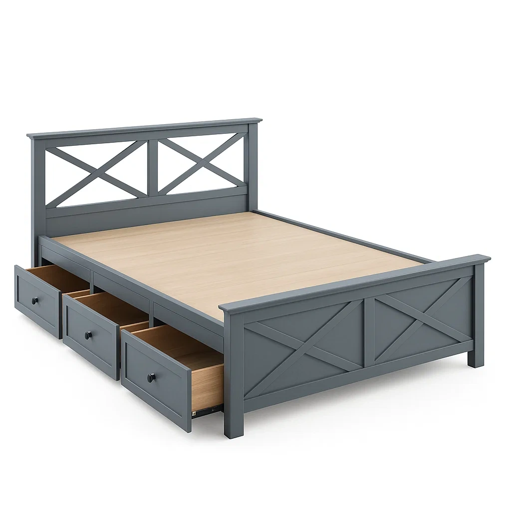 Lit double avec tiroirs de rangement en Bois et MDF Gris-LUXFUR NITA