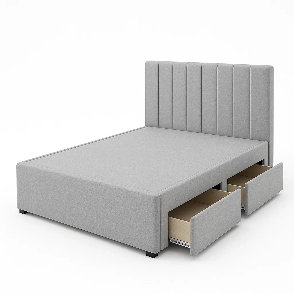 Lit double en tissu gris avec tiroirs 200x160 cm-LUXFUR NITA